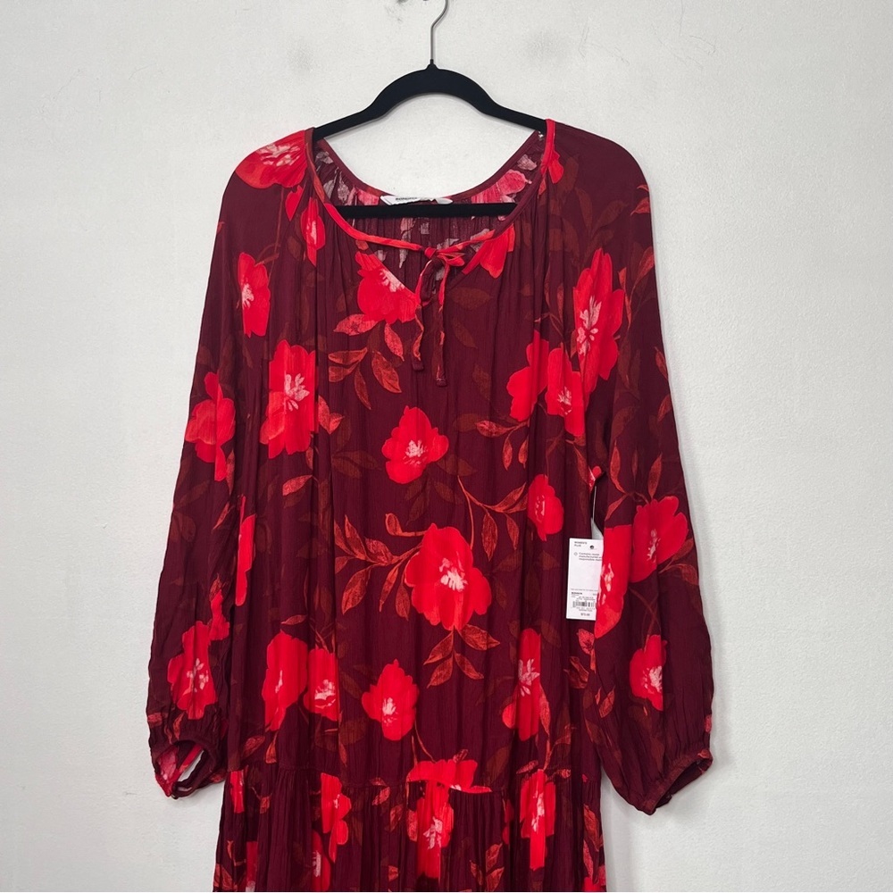 Sonoma Red Floral Long Sleeve Maxi Pheasant Dress NWT Sz OX - Picture 2 of 11